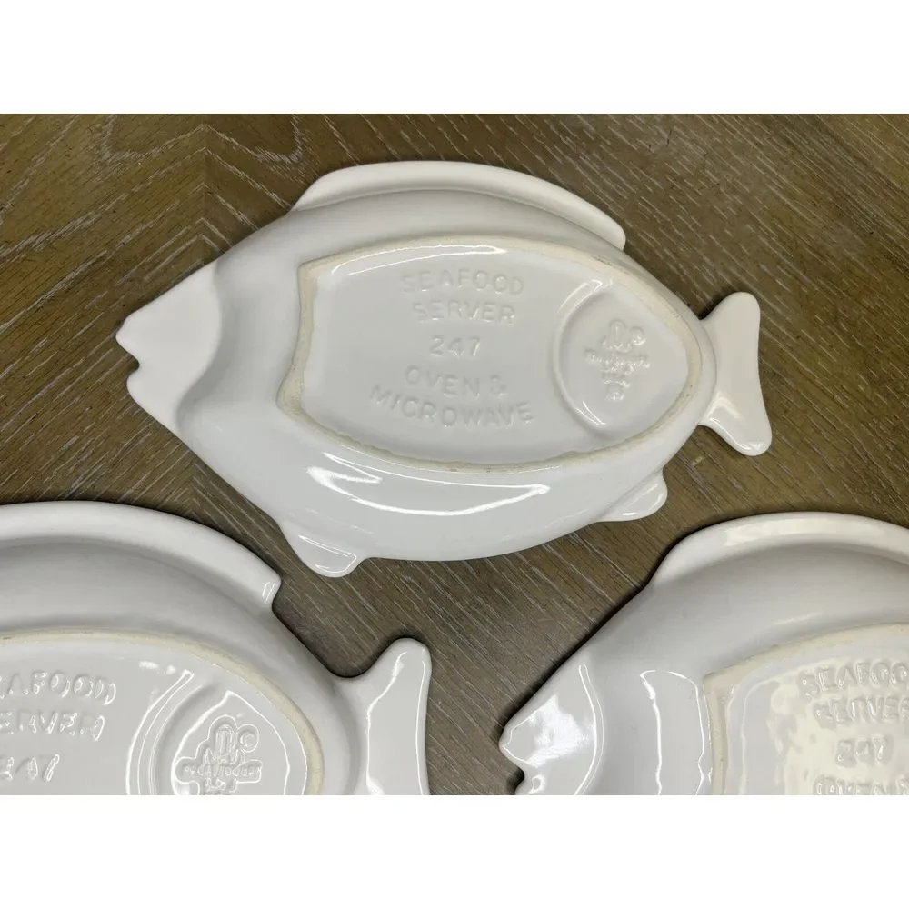 3x Vintage Pfaltzgraff Hearth Seafood Cocktail Server Plate White 247‎ Fish Dish